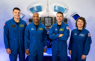 Artemis II crew in an Orion simulator at NASA’s Johnson Space Center, Houston.