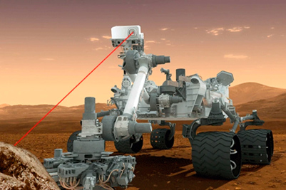 NASA’s Mars rover Curiosity fires its mast-mounted ChemCam laser.