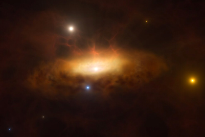 Artist’s impression of the galaxy SDSS1335+0728 lighting up.