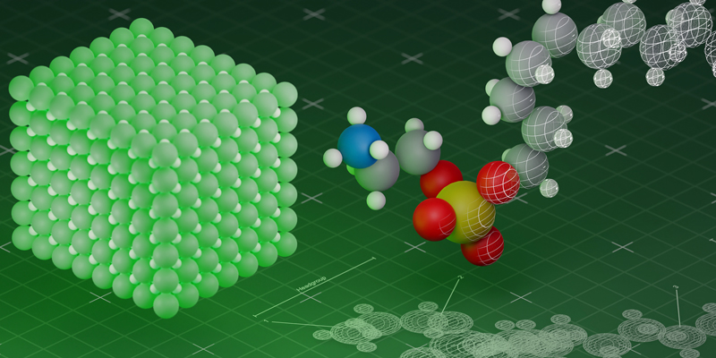 Specially-designed molecules (right) form a protective layer around the quantum dot.