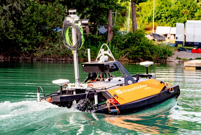 Testing the water: the USV in action.