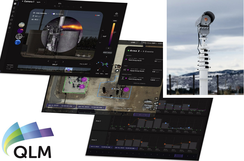 QLM Cloud analytics portal showing lidar viewfinder and emissions (L). Gas lidar (R).