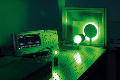 Scattered light from the 532nm output of a laser in the InnoLas Laser lab.