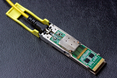 A transceiver built on Rockley's silicon photonics platform. 