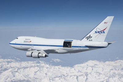 SOFIA flying above the Sierra Nevada