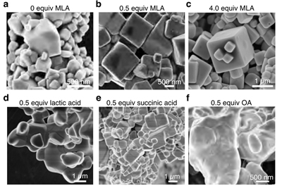 Electron microscope images of samples of different chemical combinations. 